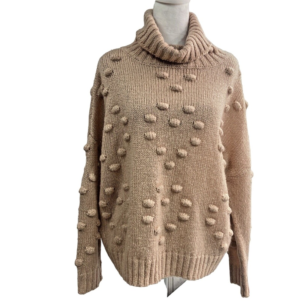John + Jenn Sweater Womens Small Beige Turtleneck Bobble Knit Chunky Cozy